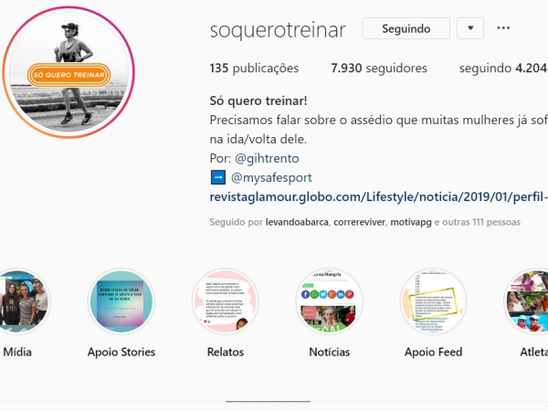 Perfil mostra assédio sofrido por mulheres durante os treinos