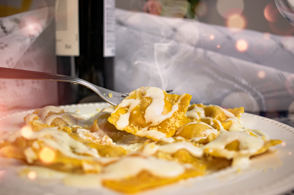 Ravióli de Brie e Damasco