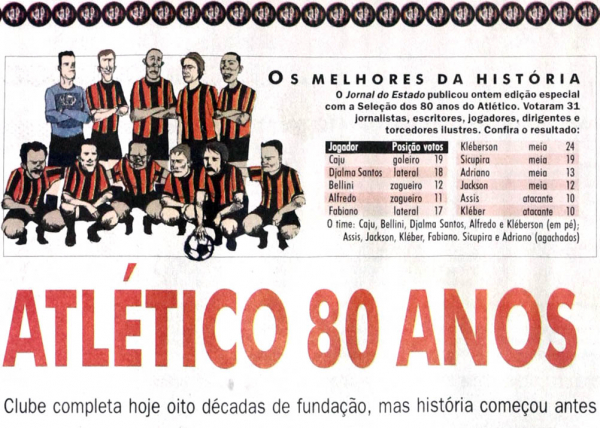 A seleção dos 80 anos do Athletico (ou Atlético), feita em 2004, pelo Bem Paraná (ou Jornal do Estado)