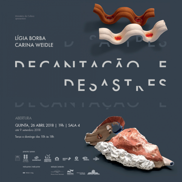 Cartaz da mostra \"Decanta\u00e7\u00e3o e Desastres\".