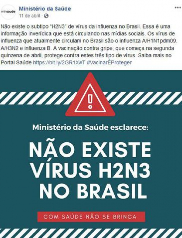 Material veiculado pelo Minist\u00e9rio desmentindo a circula\u00e7\u00e3o de v\u00edrus da gripe