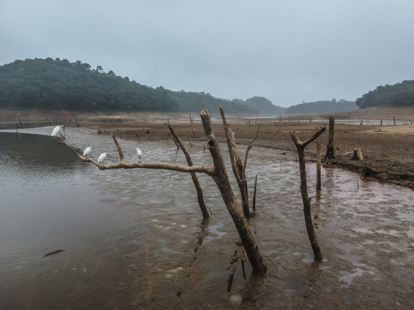 "Cen\u00e1rio do Vossoroca, ontem: n\u00edvel baixou tanto que leito ficou \u00e0 vista"