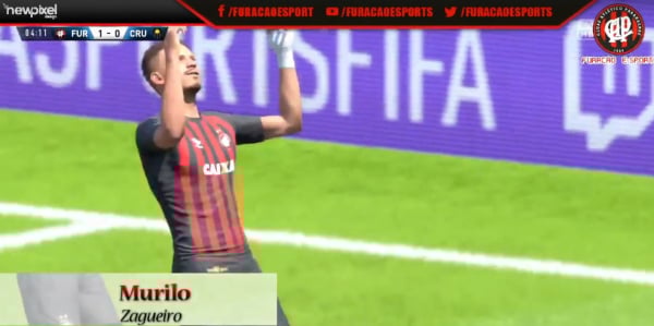 Jogador do Furac\u00e3o E-Sports comemora gol na liga profissional de Fifa Pro Clubs
