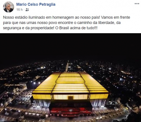 Postagem de Petraglia no Facebook
