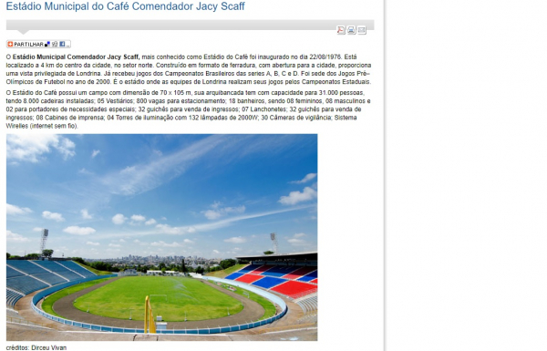 Site da Prefeitura de Londrina apresenta o Est\u00e1dio do Caf\u00e9