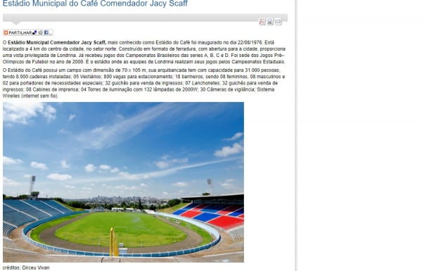 Site da Prefeitura de Londrina apresenta o Est\u00e1dio do Caf\u00e9