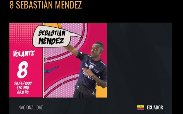 A ficha de Sebasti\u00e1n M\u00e9ndez no site do Independiente