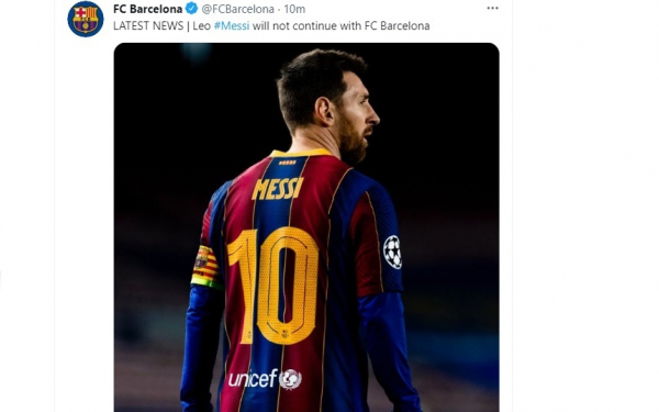 Barcelona comunica a saída de Messi