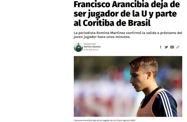 Imprensa chilena noticia a vinda de Arancibia ao Brasil