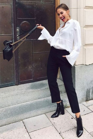 Dobradinha clássica e cheia de bossa: calça preta e camisa branca
