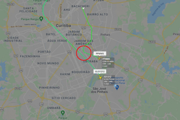 Imagem com a trajetória das duas aeronaves