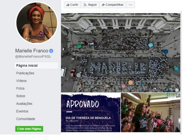 Página de Marielle Franco no Facebook