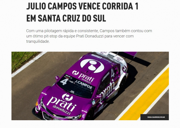 Julio Campos vence uma das corridas do domingo da Stock Car