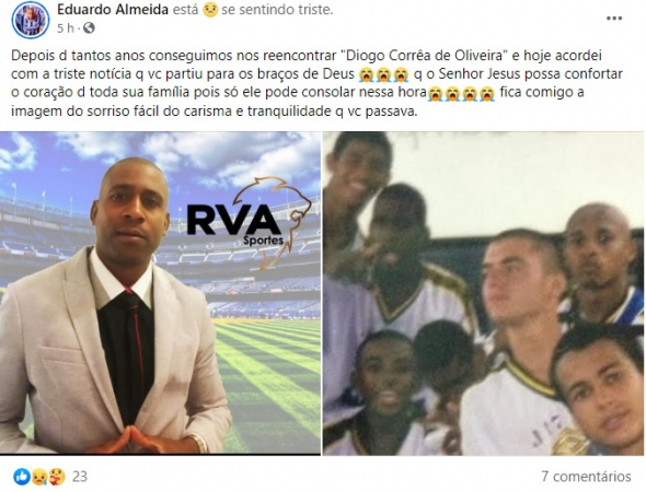 No Facebook, amigos lamentam a morte de Diogo
