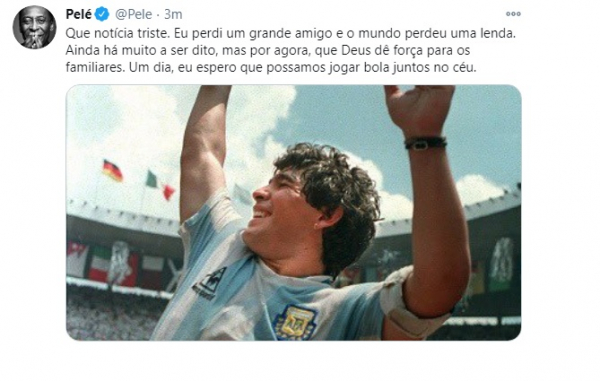 Pelé lamenta a morte de Maradona