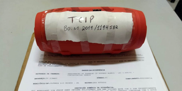 A caixa de som apreendida