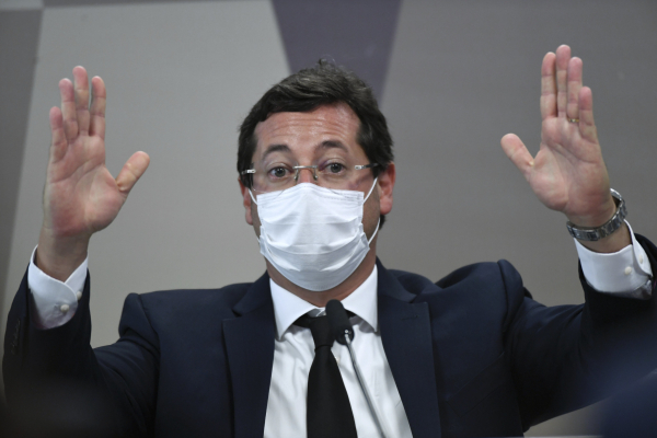 Fabio Wajngarten: na CPI, ex-secretário da Comunicação do governo Bolsonaro negou ter dito à Veja que a "incompentência" do ministério fosse causa para a falta de vacinas