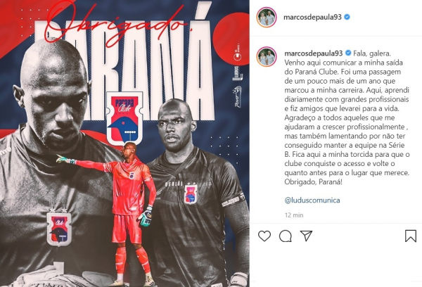 Marcos se despede do Paraná Clube