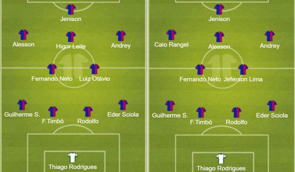 À esquerda, o time-base do Paraná no primeiro turno. À direita, a equipe para o segundo turno