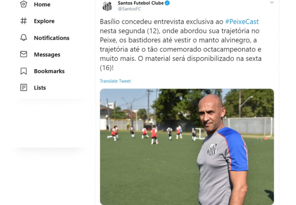 Twitter do Santos fala sobre a chegada de Basílio
