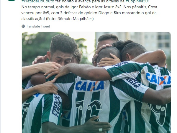 Twitter do Coritiba: comemoração