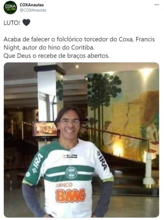O twitter do site Coxanautas noticia a morte de Francis Night