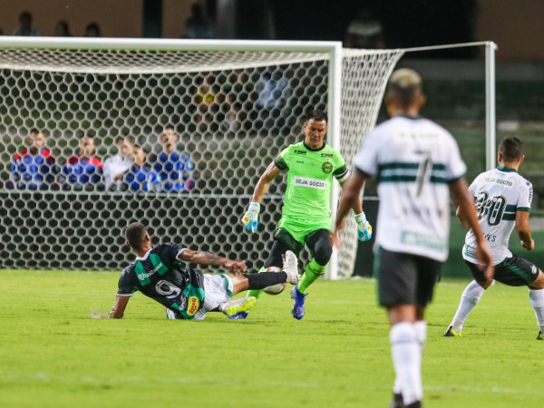 O goleiro Wilson, do Coritiba, perde a bola para o atacante Tiago Orobó