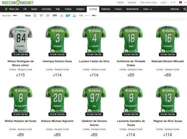 As camisas do Coritiba usadas no jogo contra o Sampaio Corrêa