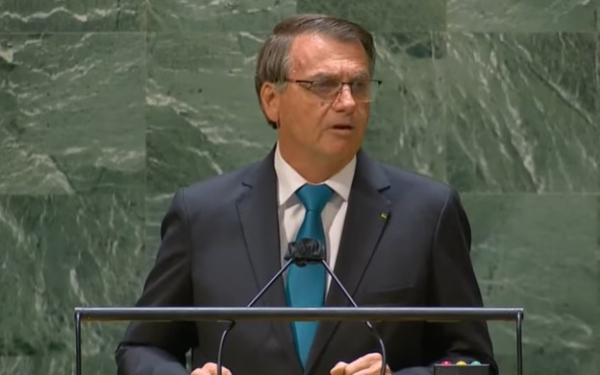 O presidente Jair Bolsonaro em discurso na abertura da Assembleia Geral da ONU, em Nova York