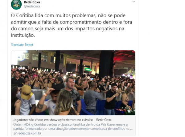 Rede Coxa divulgou o nome dos jogadores que estavam na balada