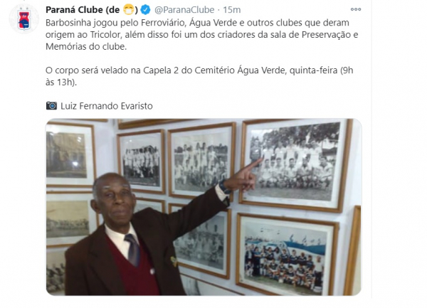 Paraná lamenta a morte de Barbosinha